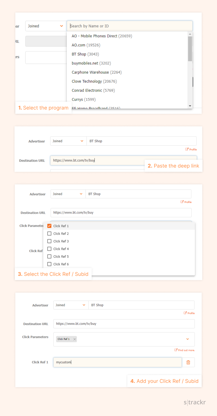 Creation of a tracking link with Awin